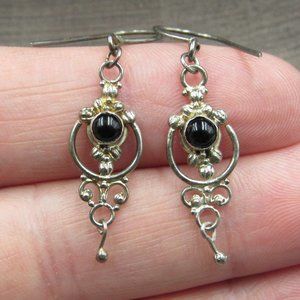 Sterling Odd Style Black Inlay Rustic Earrings
